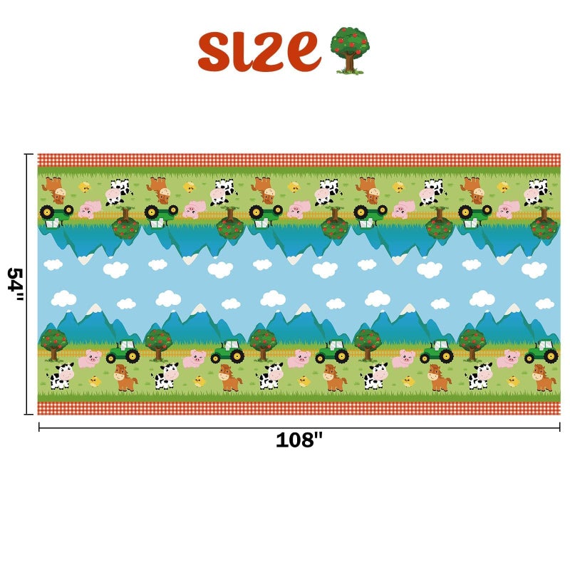 WERNNSAI 1 PCS Farm Animal Table Cloth - Farm Birthday Decorations Animal Party Tablecloth Barnyard Birthday Decorations for Picnics Baby Shower Party Favors 54" x 108" - Image 3